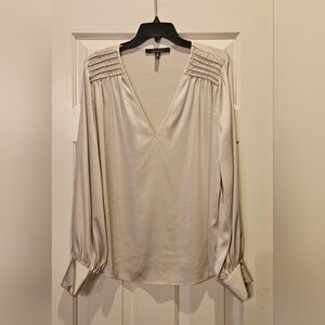 White House Black Market Cream V-Neck Blouse